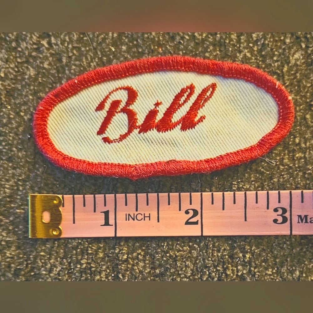 Like New Oval Uniform, Name Patch: BILL (White Background/Red Outline & Letters.